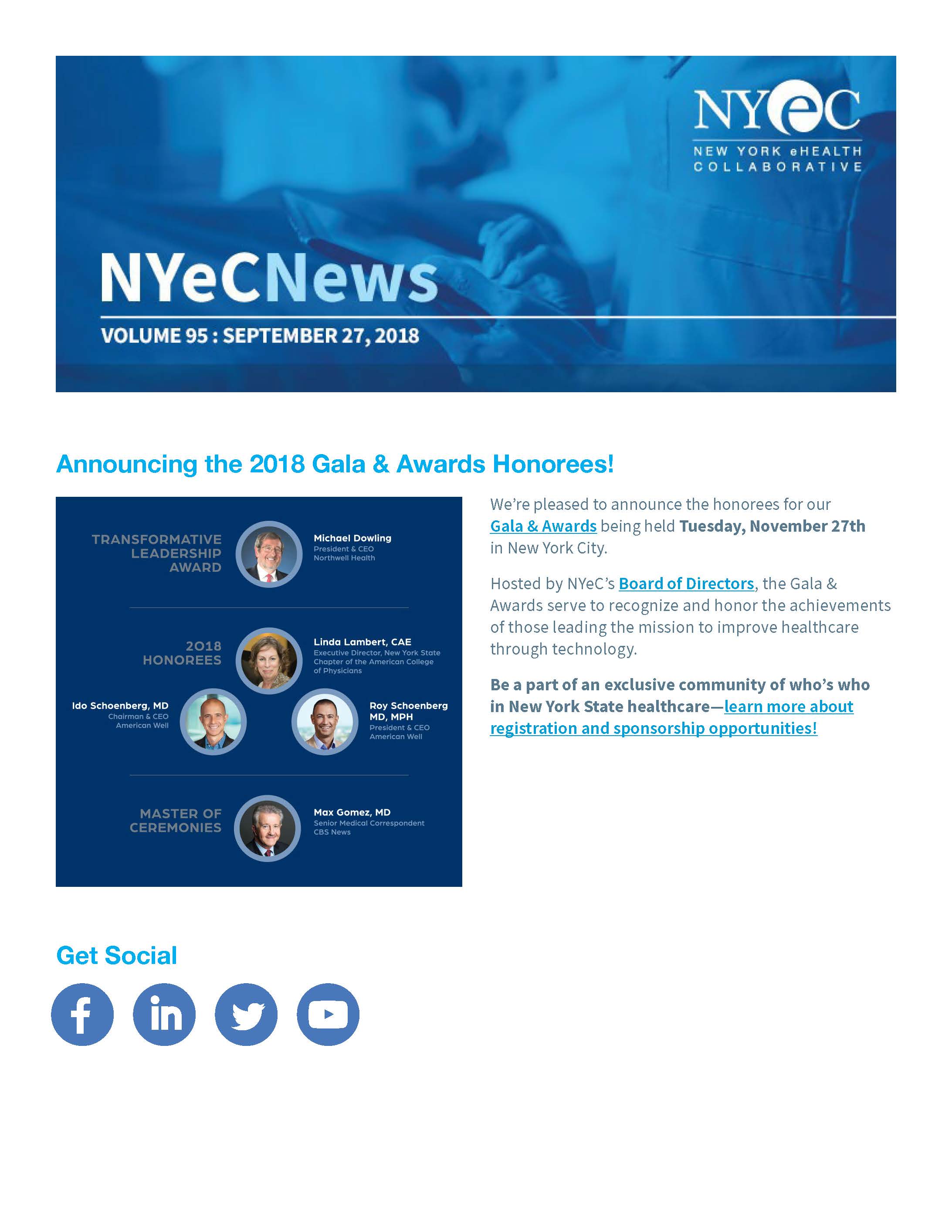 NYeC News: 2018 Gala Awards Honorees