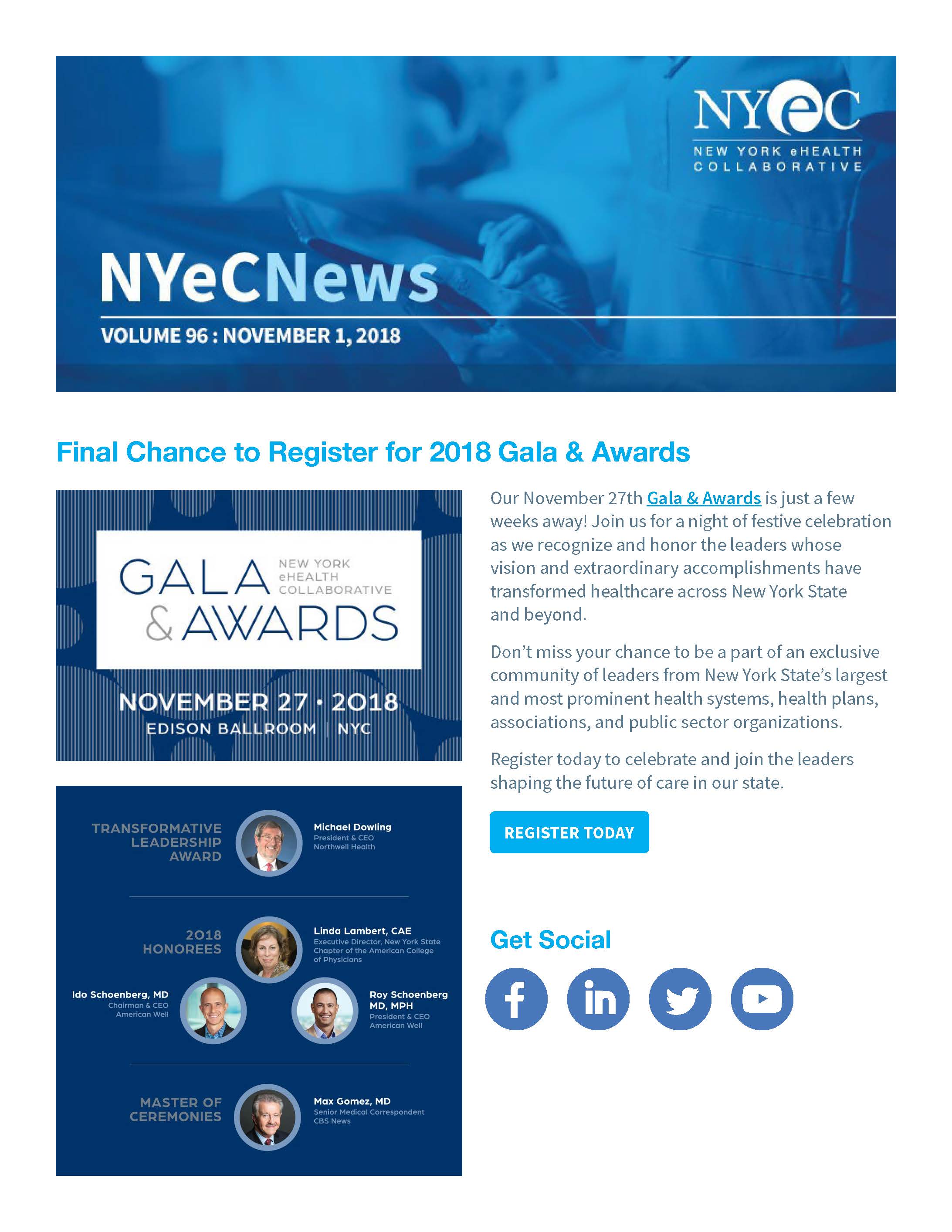 NYeC News: Final Chance to Register for the 2018 Gala &Awards!